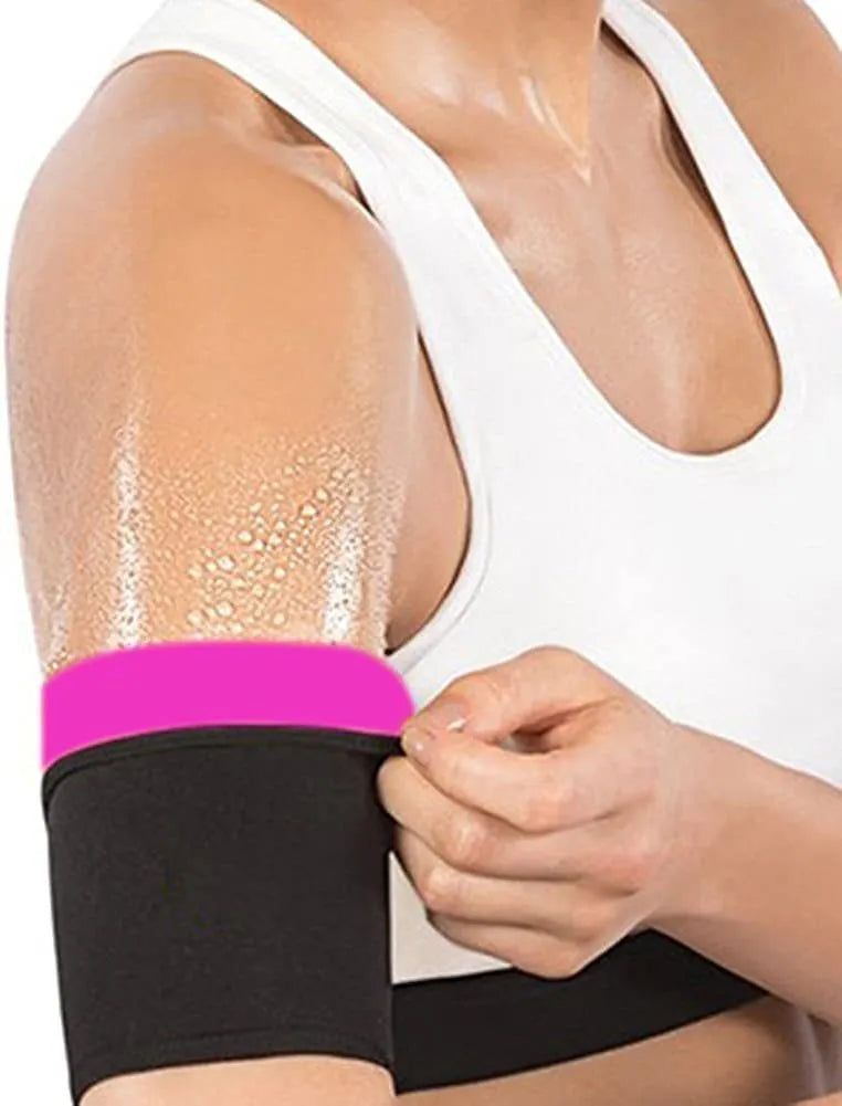 Blue and silver sports arm sweatband shown on an arm, with sizing options available.