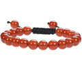 Women's flat knot braided bracelet hand-woven from aquamarine stone with geometric patterns.