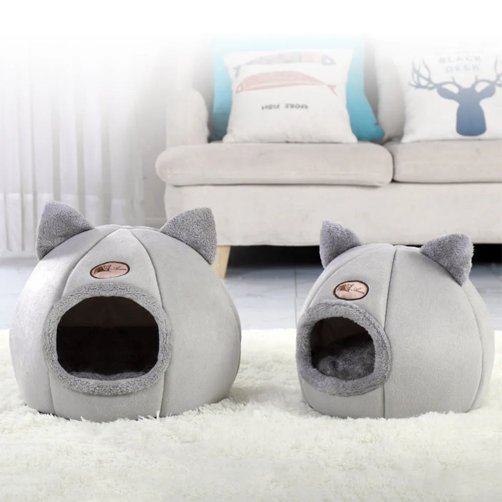 Fully enclosed cat sofa bed, a warm winter nest for indoor use, shown in a large size.
