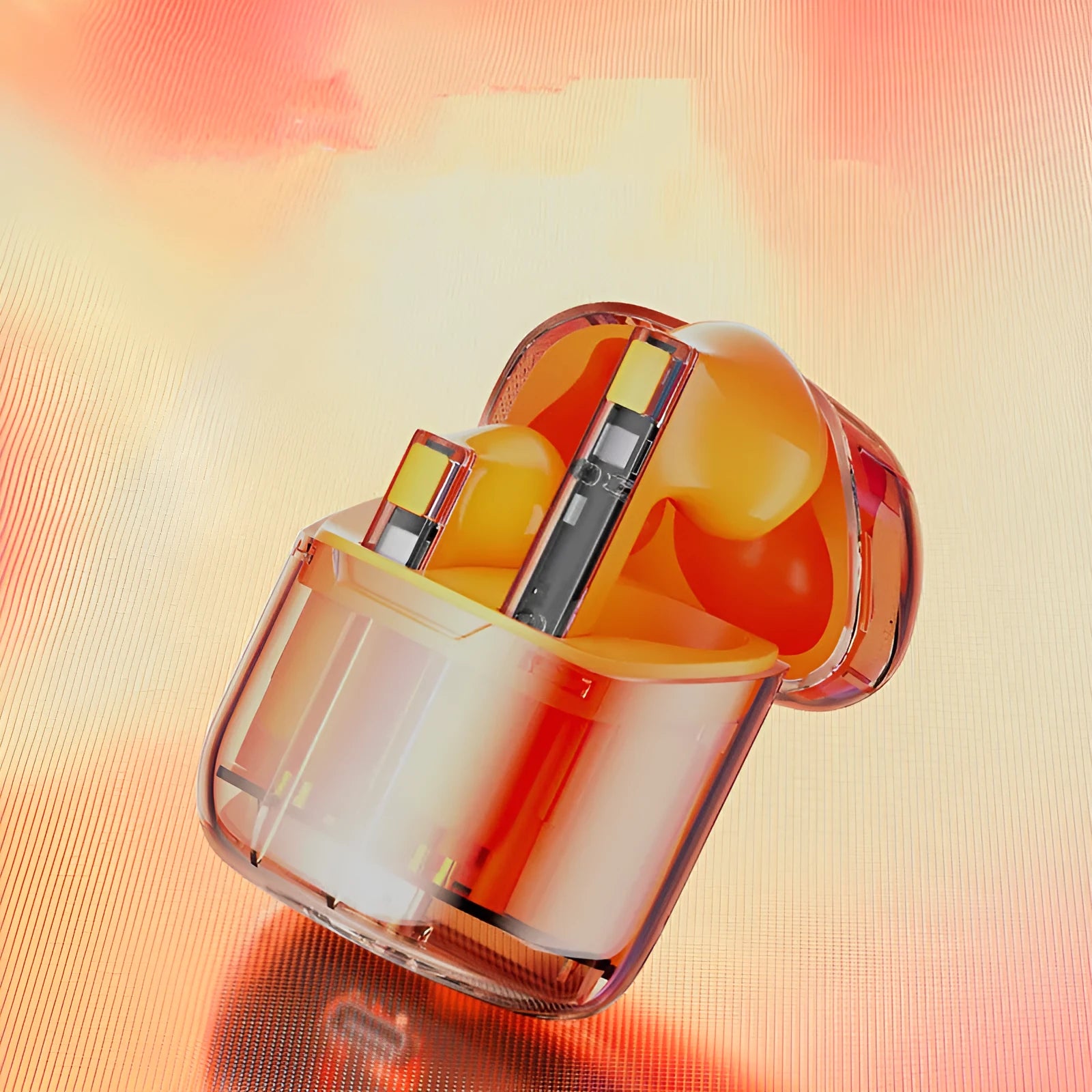 YX06 transparent wireless TWS headphones in black, green, orange, and white colours with charging case