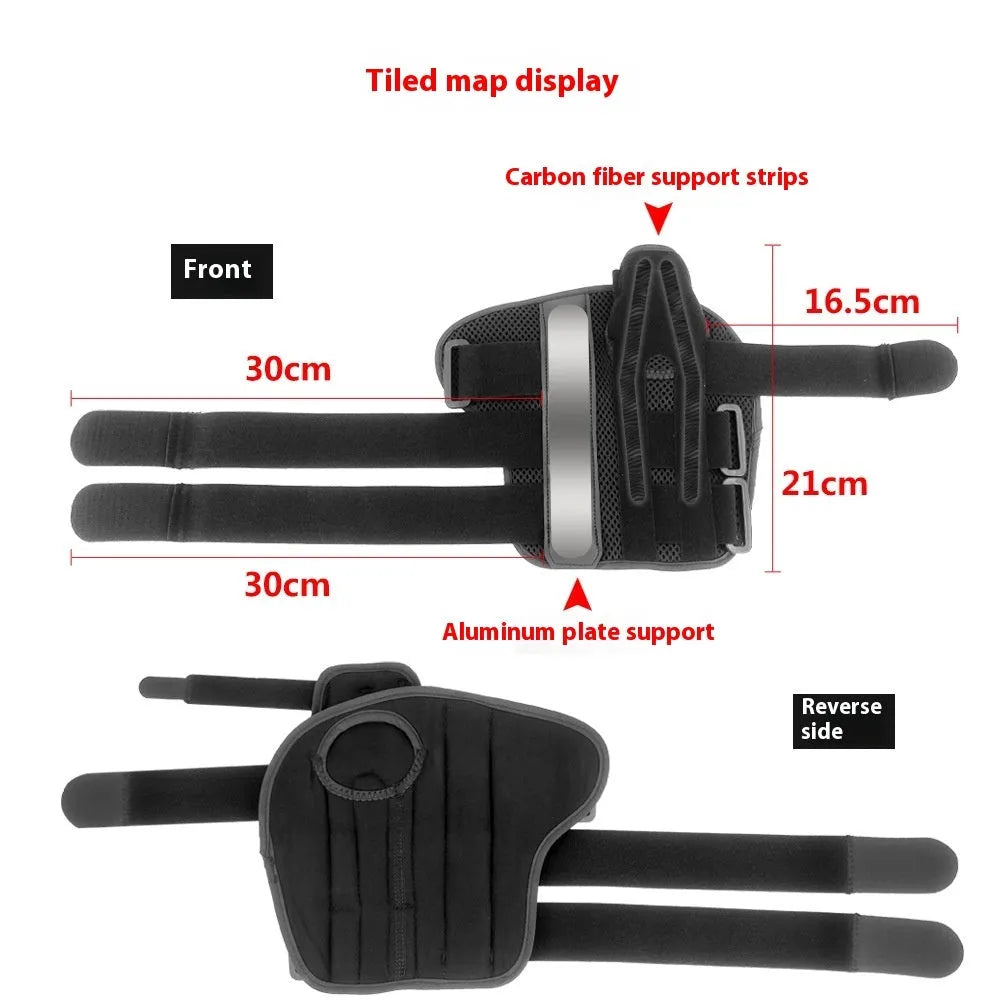 Carbon fibre wrist guard with adjustable thumb strap in black and grey colours