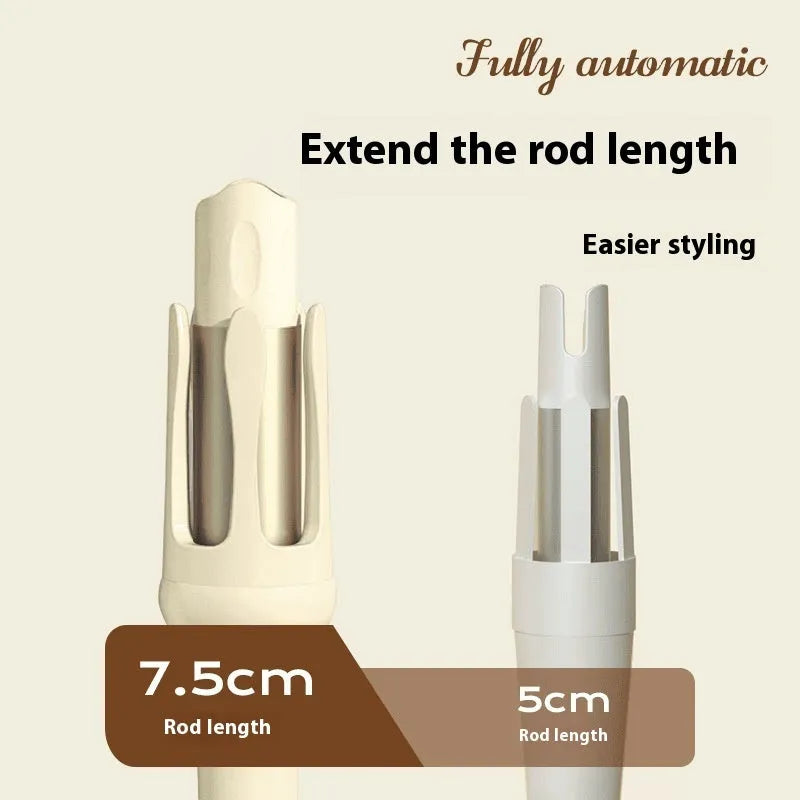 Automatic hair curler in white with purple accents, showing 32mm barrel and UK plug.