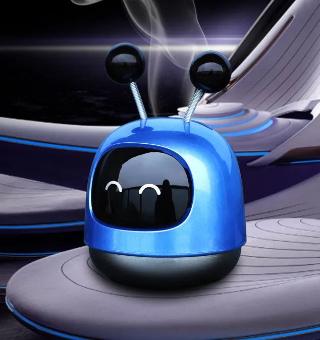 Creative robot car design car vent air freshener aromatherapy decoration in blue, grey, or red.