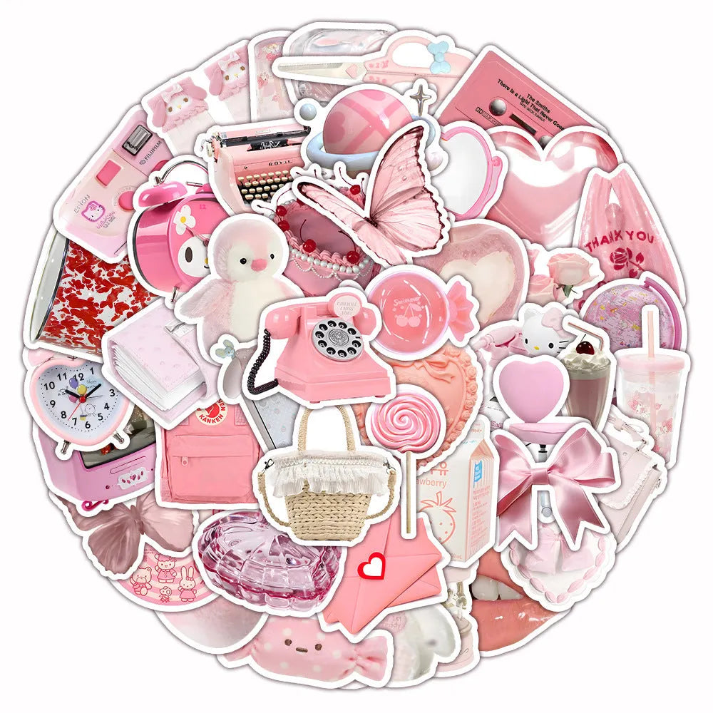 Pack of 63 pink 3D heart decorative stickers with cute style and adhesive backing.