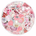 Pack of 63 pink 3D heart decorative stickers with cute style and adhesive backing.