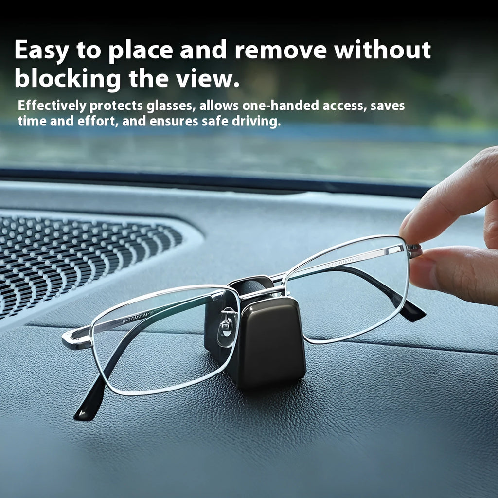 Zinc alloy and leather car dashboard glasses clip holder in green colour.