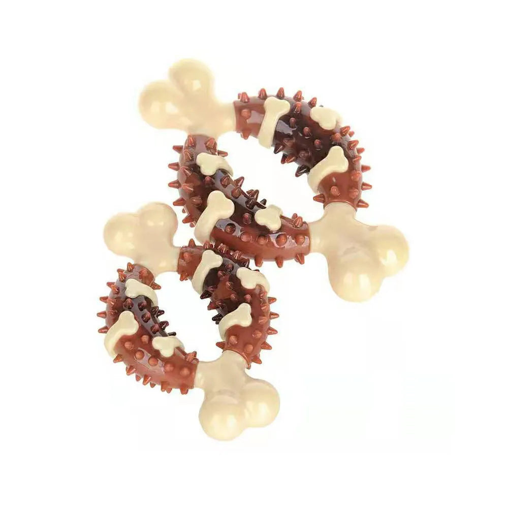 Natural rubber bone-shaped dog molar chew toy for teeth grinding in two size options