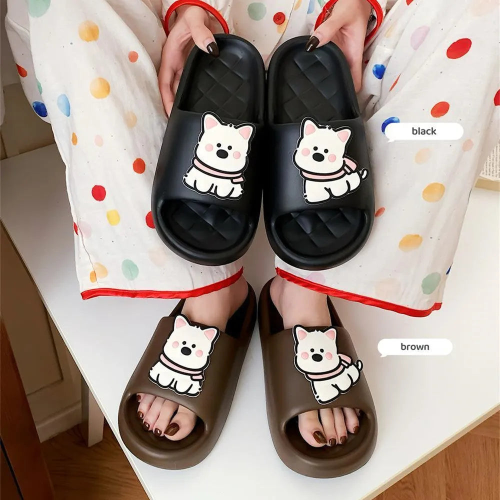 Rhombus pattern PVC flip flop slippers with thick sole in cream white colour