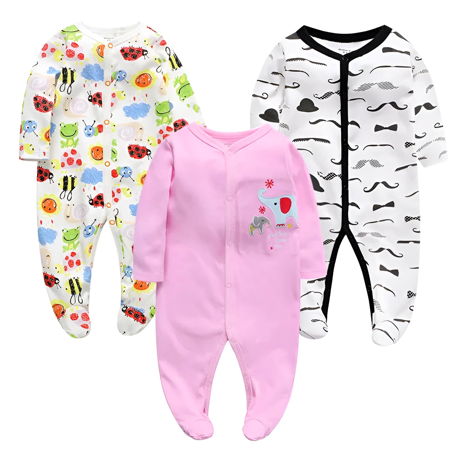 Cotton baby one-piece romper with dinosaur print in blue, sized for 6-month infants.
