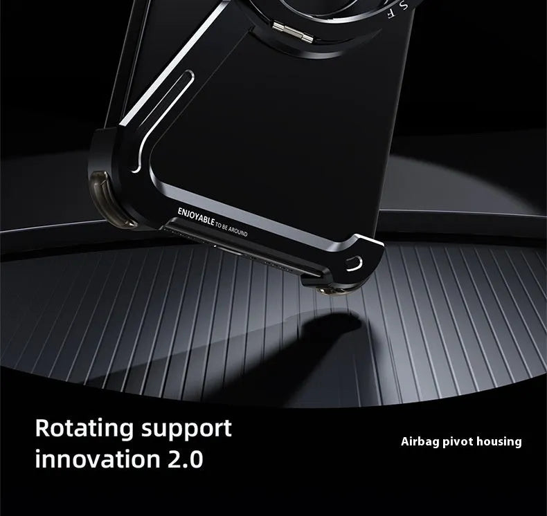 iPhone 17 Pro Max metal phone case with magnetic bracket in black colour showing electroplated finish