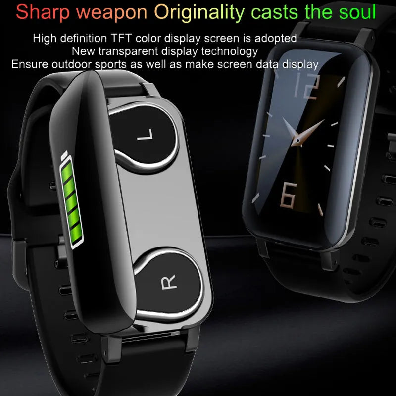 Call Bracelet smart wearable fitness tracker in black, blue, or coffee colour on a wrist.