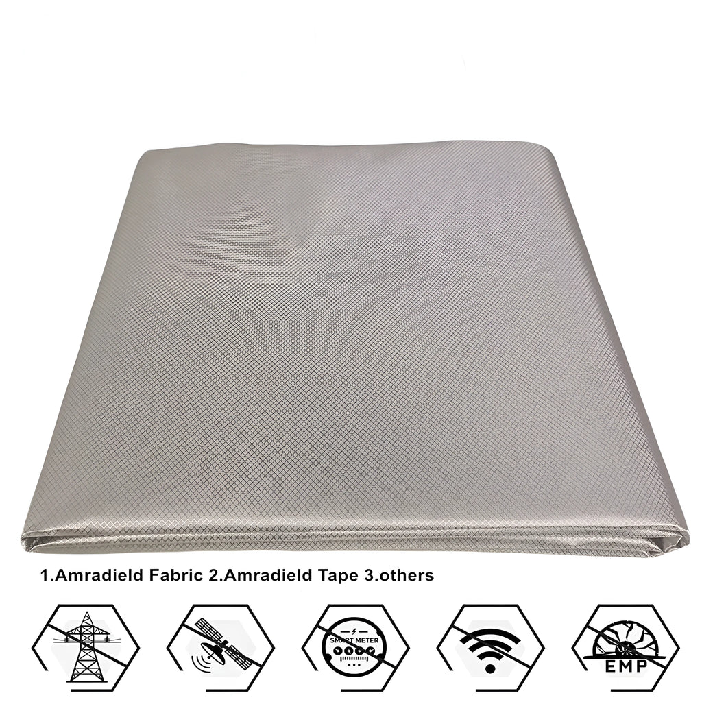 Grey diamond lattice radiation protection fabric with copper nickel blend for RFID signal shielding applications