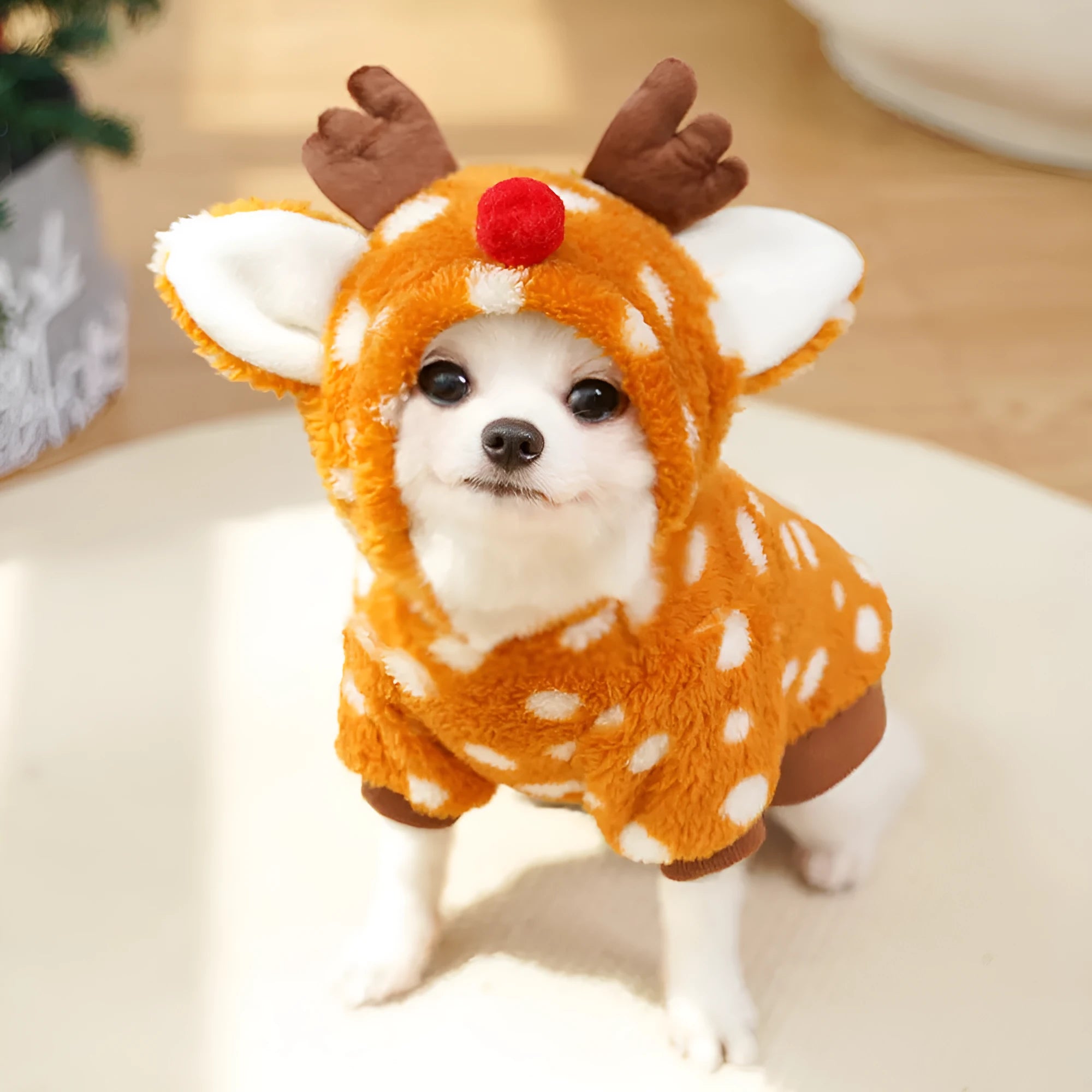 Elk design fleece-lined pet costume for dogs with six size options