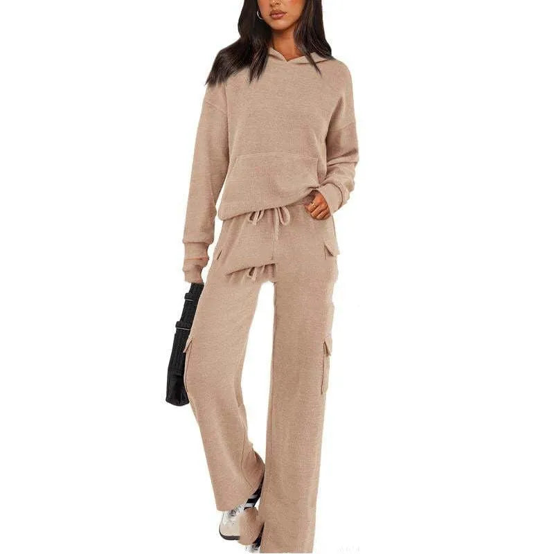 Women's long sleeve polyester leisure sports suit and trousers set in multiple colour options