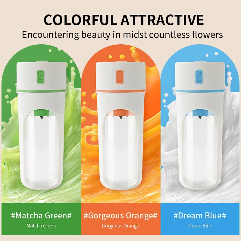 Portable USB rechargeable kitchen juicer in blue, green or orange with 400ml capacity