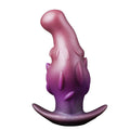 Purple, gold, and black liquid silicone masturbator toy in sizes S, M, L, XL for unisex adult use.