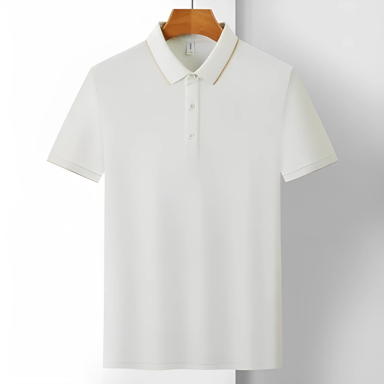 Men's solid colour cotton lapel work shirt with short sleeves in loose fit.