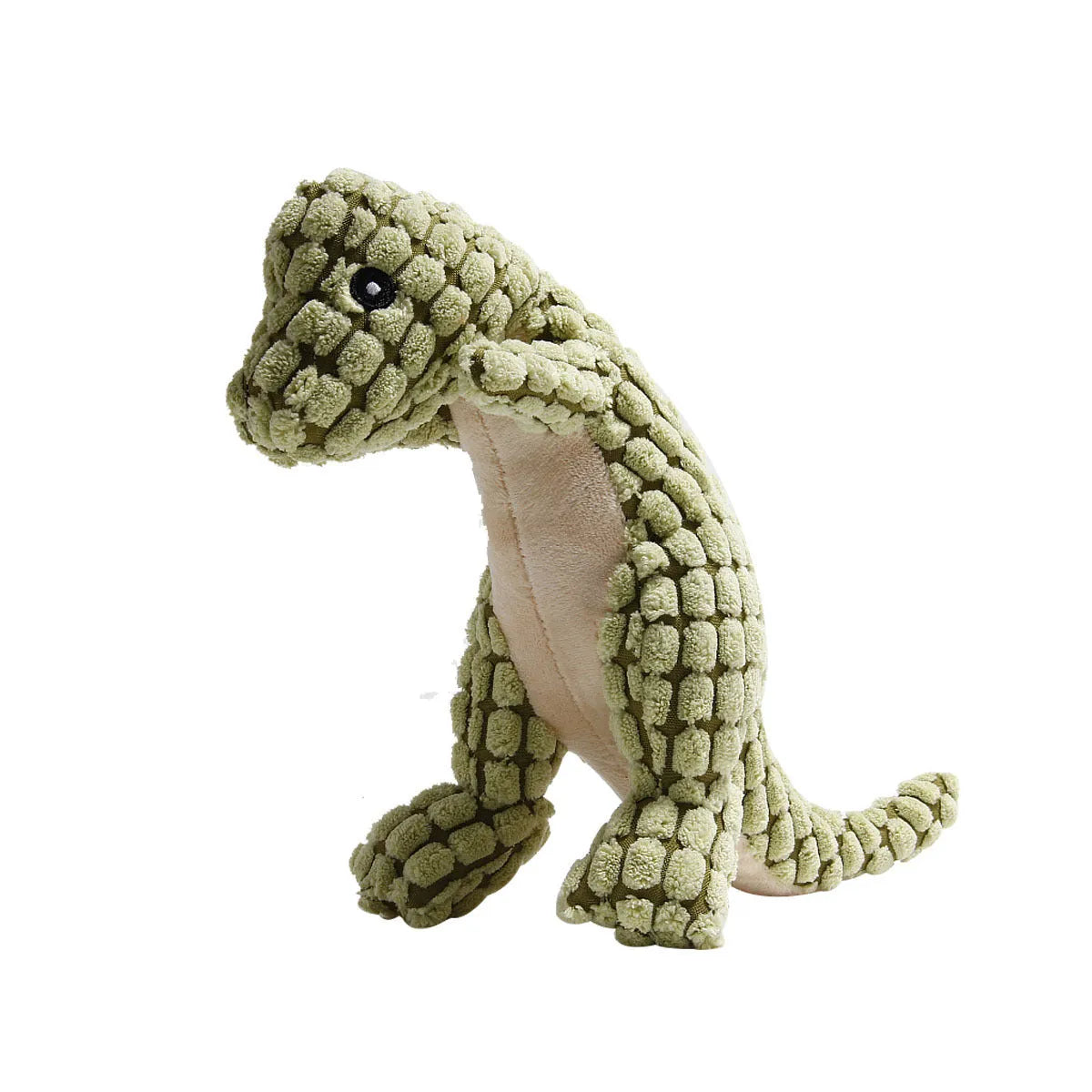 Grey, green, or orange durable dog toy with sound feature, shown next to a measuring tape indicating 35 cm length.