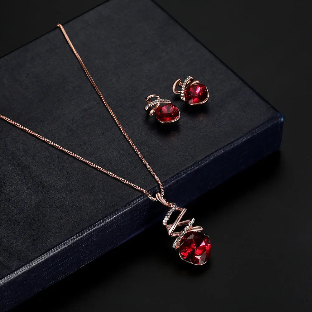 Women's alloy bridal jewellery set with water wave chain necklace and matching earrings.