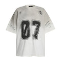 Men's black and white pure cotton short-sleeved printed t-shirt laid flat.