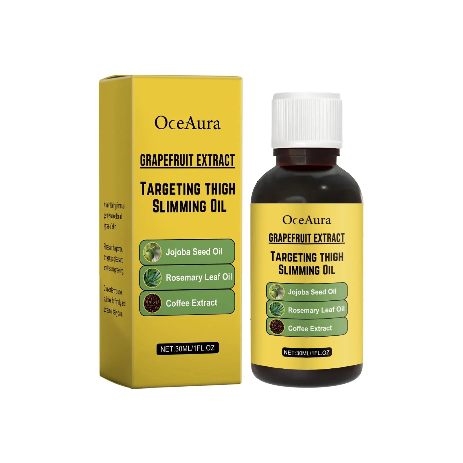 30ml bottle of grapefruit and jojoba skin treatment oil with rosemary for nourishing and lifting.