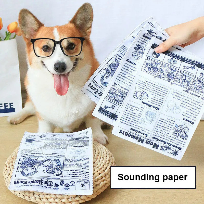 Tear-resistant dog sound toy with realistic newspaper design for small breed puppies