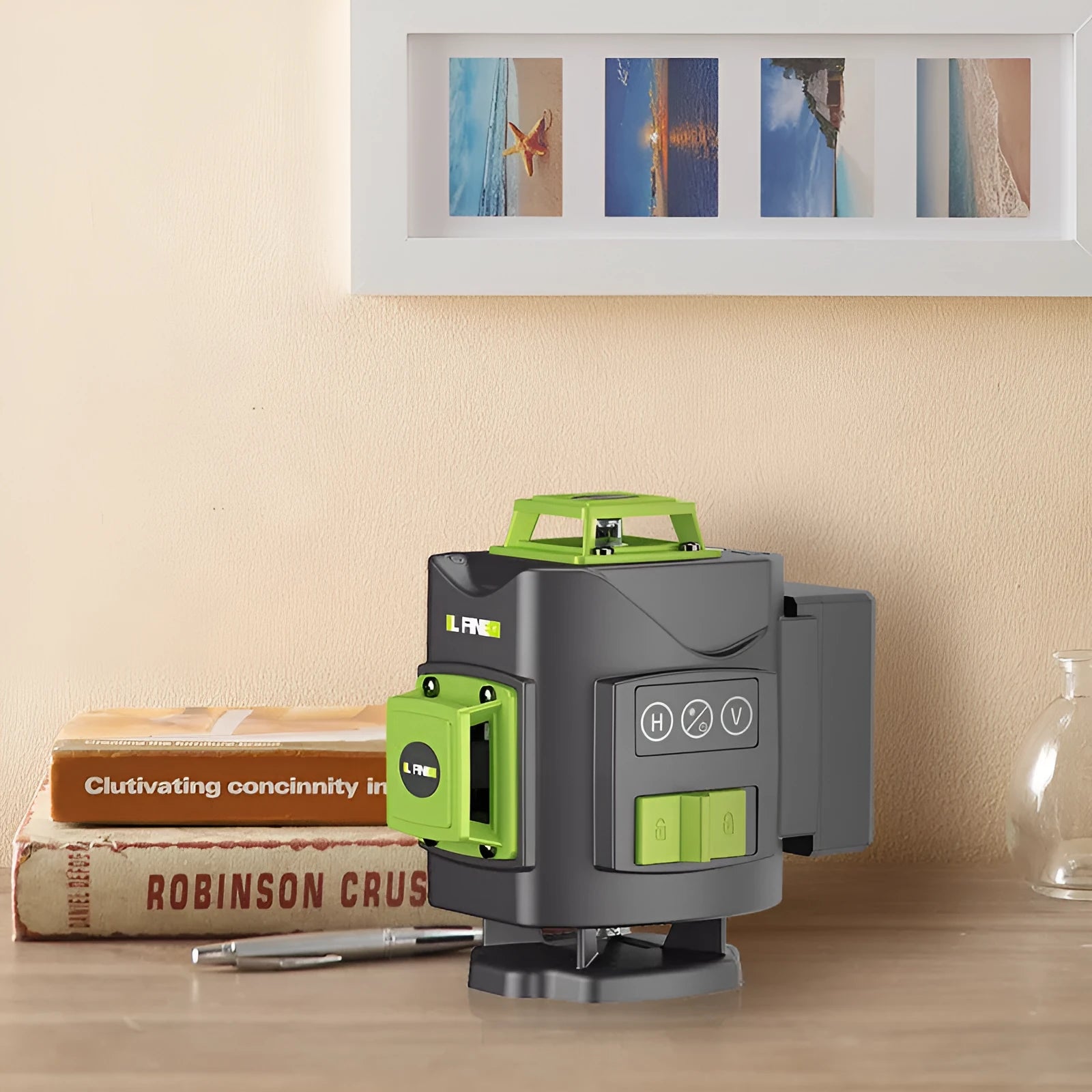 Green 16-line 3D laser level with 360-degree emission on nylon and aluminium housing