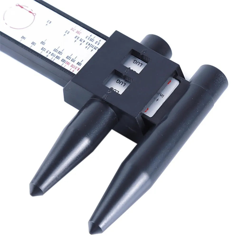 Plastic electronic digital caliper with LCD screen for measuring hole distances up to 180mm.