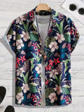 Man wearing loose fit floral print short sleeve shirt with cardigan style