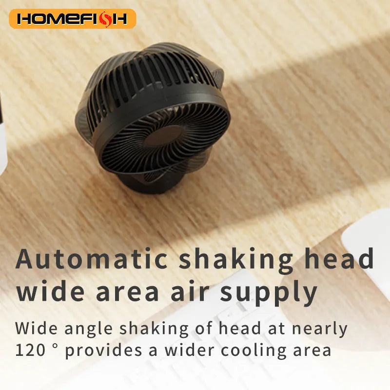 HOMEFISH F2 automatic shake head portable fan with LED light on a removable bracket.