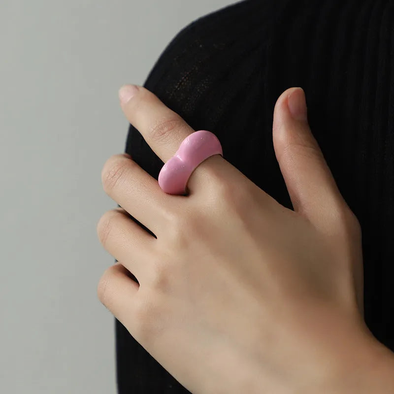 Original design heart-shaped enamel ring in black, pink, purple, or red colours.