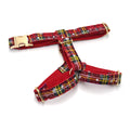 Red Christmas pet accessory set with collar, leash, bow, harness, and waste bag with laser cut decoration
