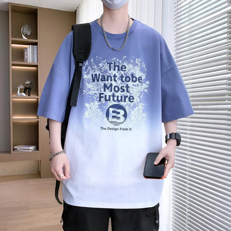 Boys' dark blue t-shirt with a textured Jacquard print design on the front, featuring short sleeves and a relaxed fit.