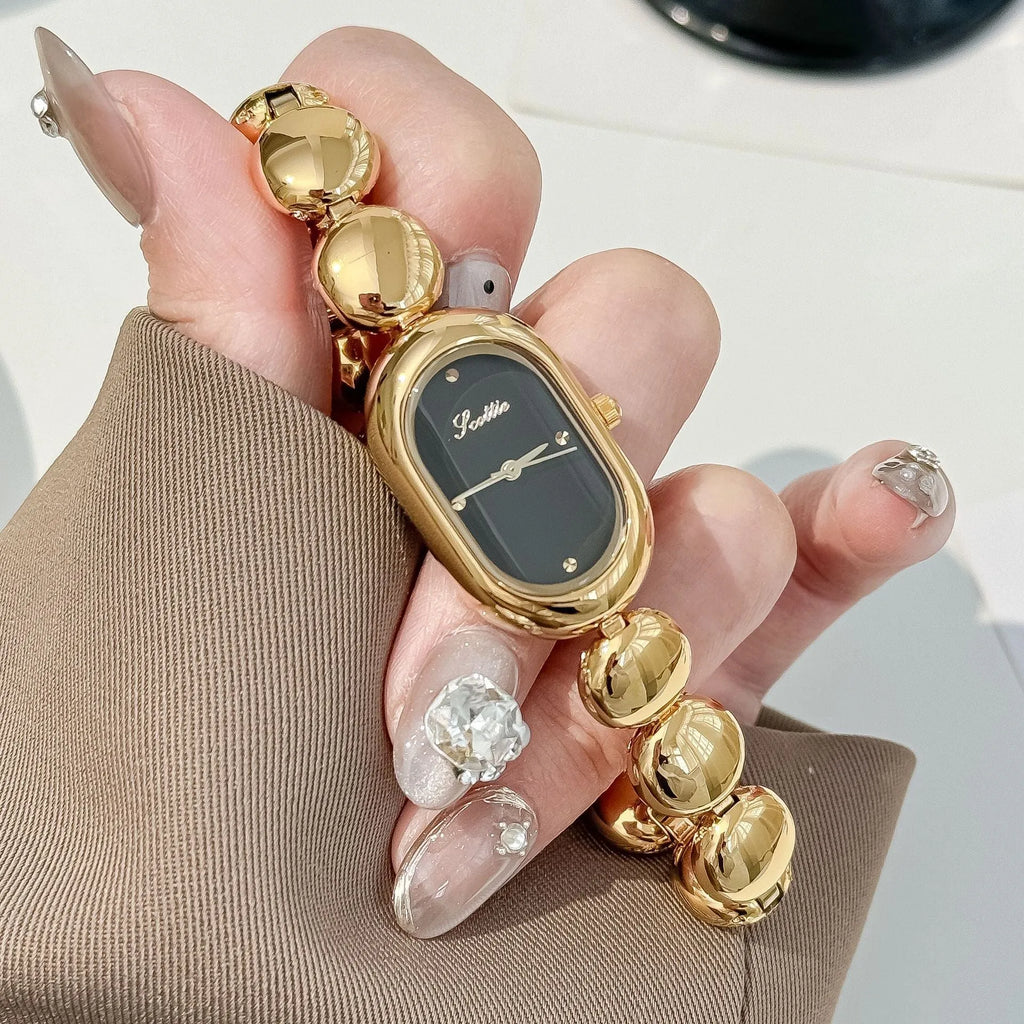 Women's oval gold fashion watch bracelet with 9mm thickness in seven colour options