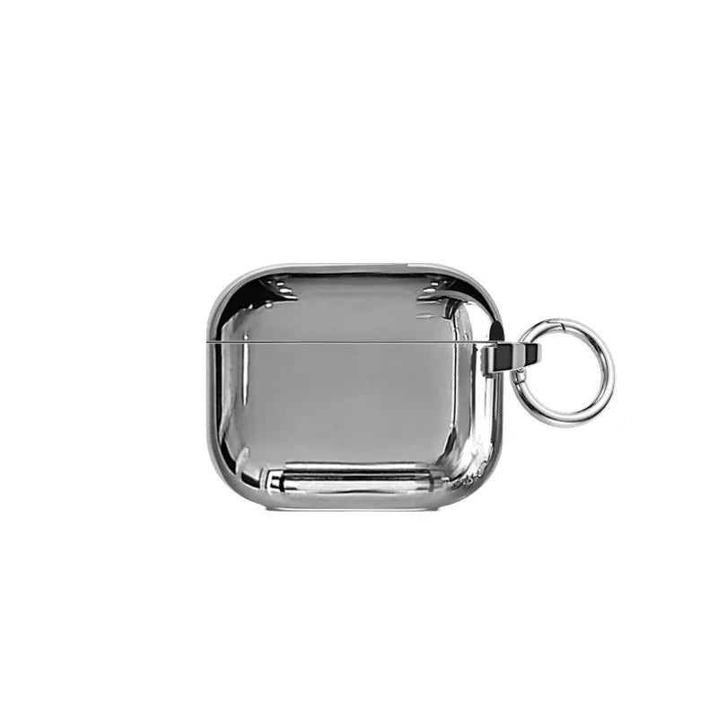 Electroplated solid colour TPU AirPods case with heart pendant charm and chain attachment