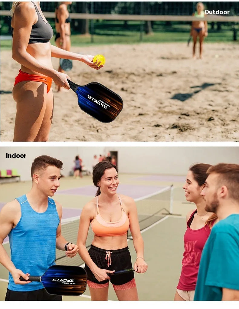 A high-density fibreglass table tennis racket for outdoor sports use.