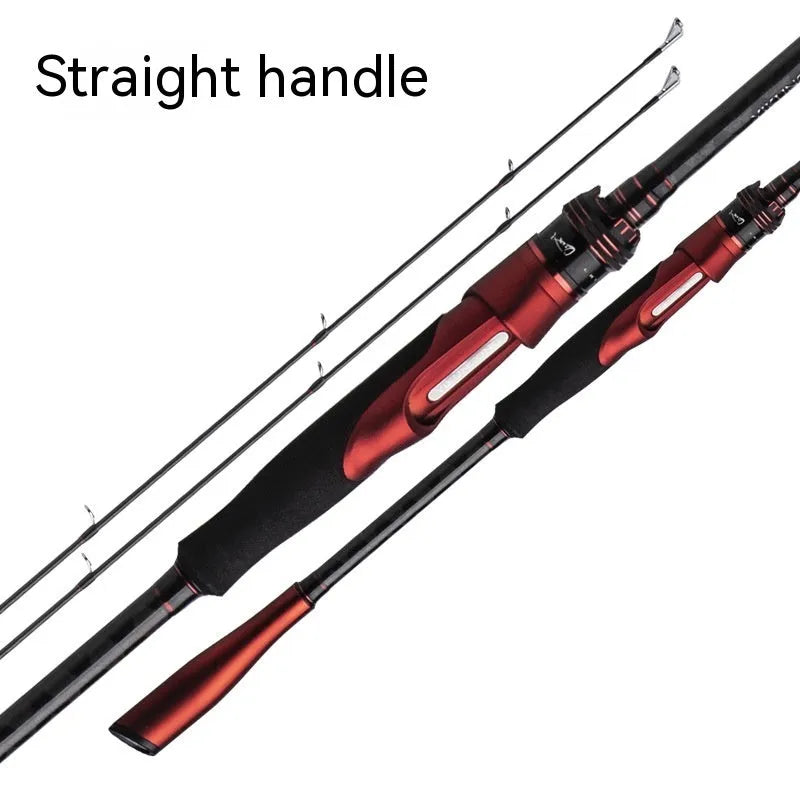 Carbon ultralight fishing rod shown with straight handle and pikestaff style options for lure fishing.