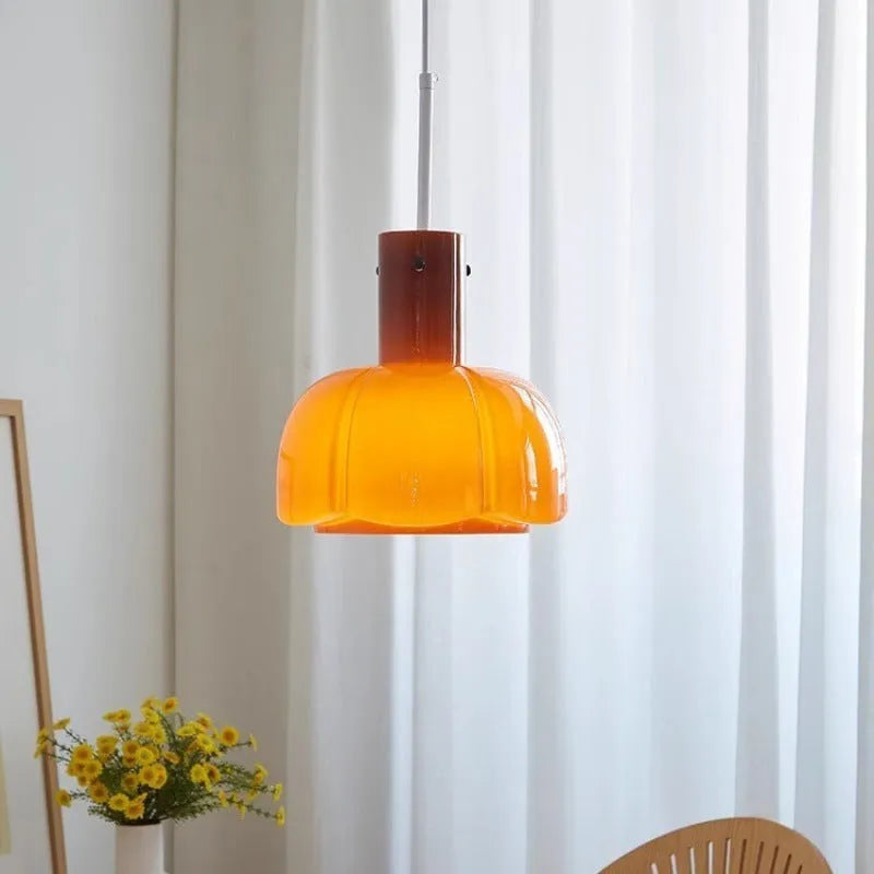 Medieval glass bud chandelier pendant light in retro style with tricolour lighting
