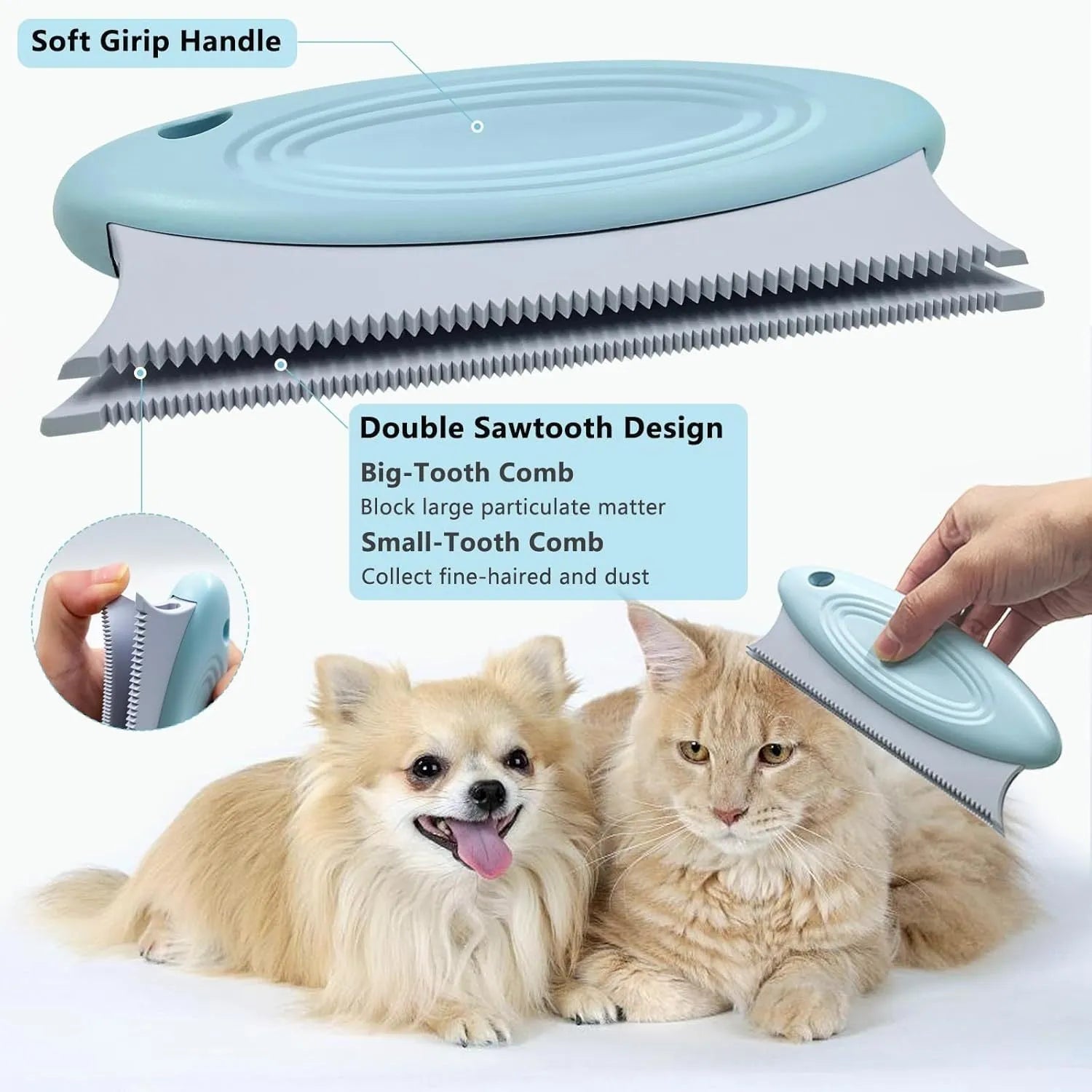 Green three-piece pet hair remover set with metal, silicone, and round cleaning heads.