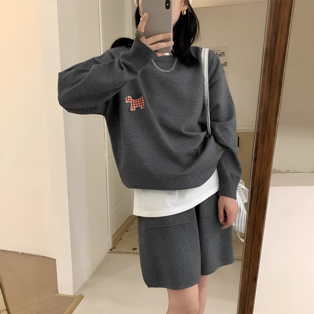 Women's casual knitted sweater and shorts suit in imitation cashmere fabric