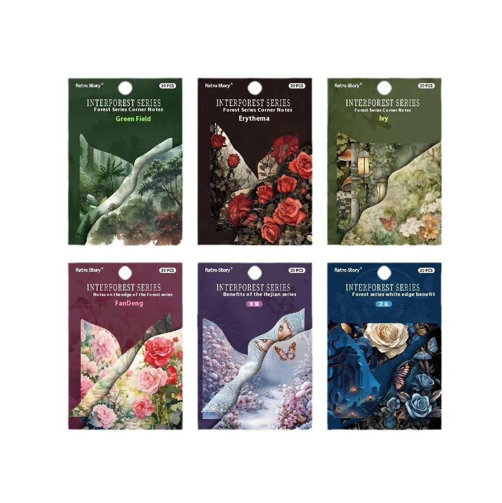 Creative DIY note in six colour variations showing spring vine, pink plum, red rose, blue, green wild, and purple dew options