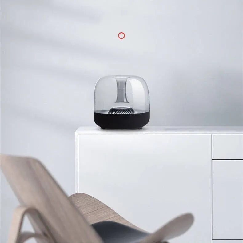 Blue glass desktop MINI computer speaker with bass, Bluetooth, and USB interface, 110 by 110 by 150 mm