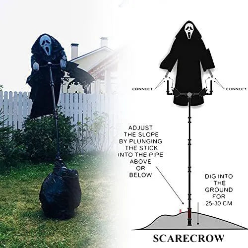Plastic skeleton scarecrow Halloween decoration with screaming skull, 70cm tall