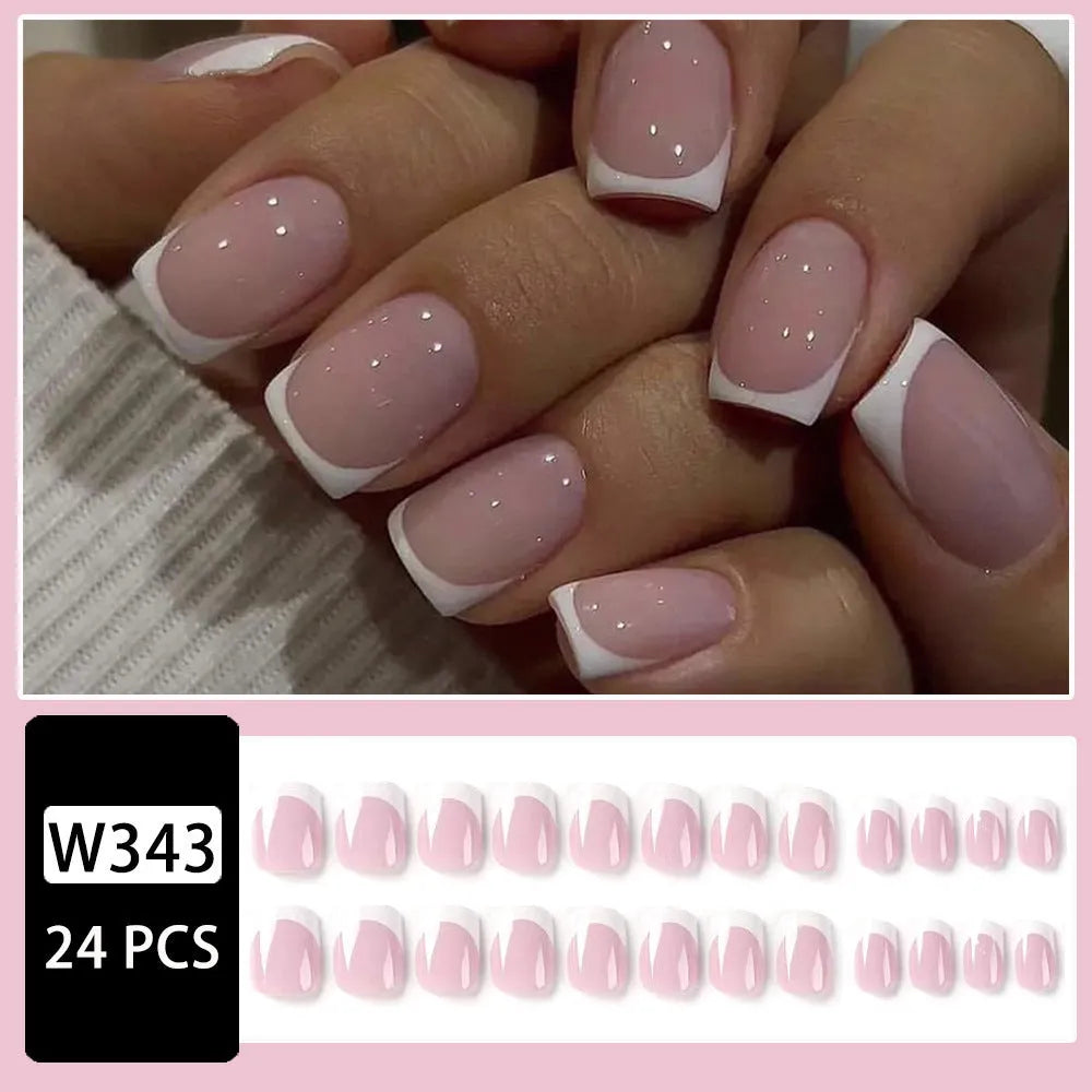 White plaid pattern fake nail tips showing geometric design on 24 nail plates