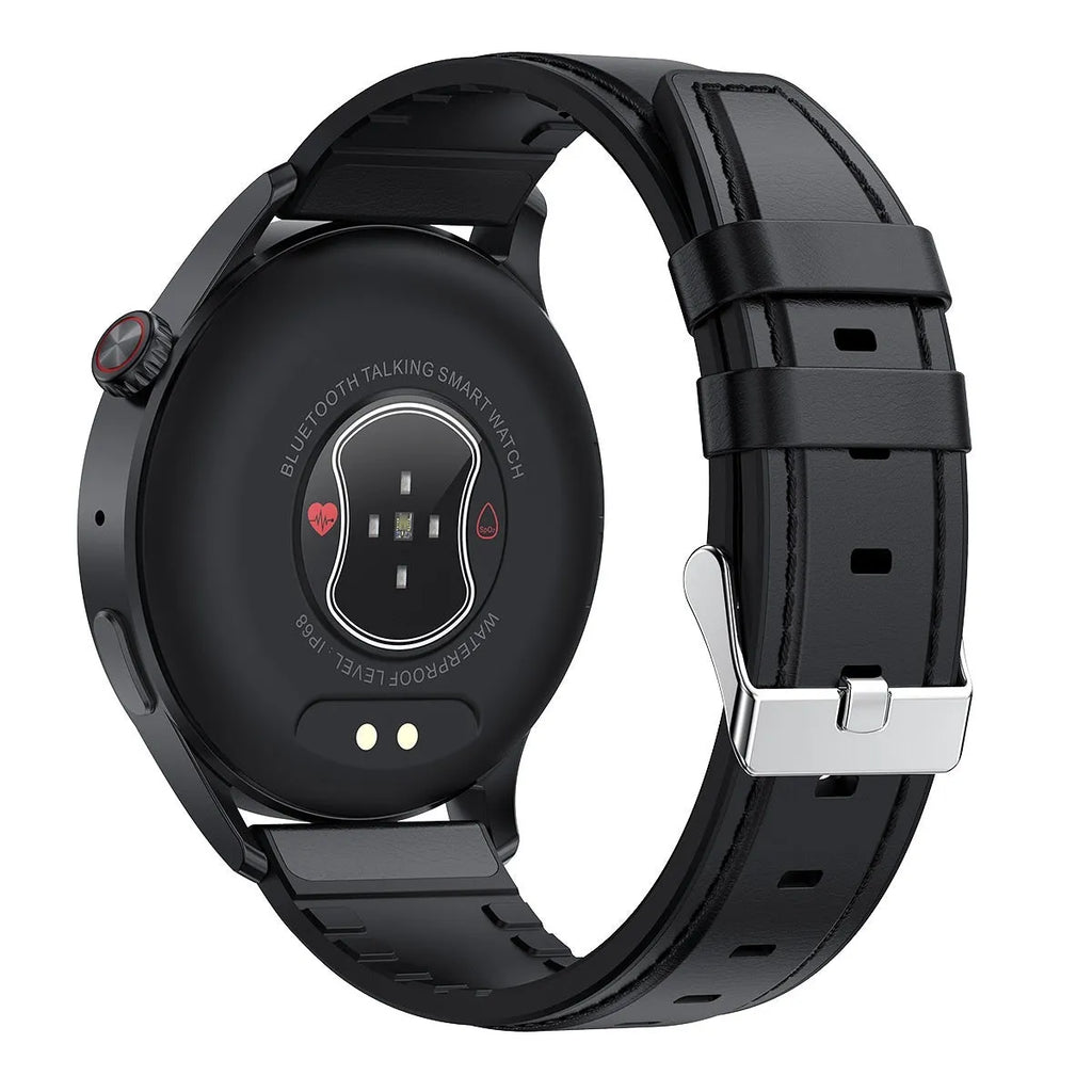F59plus smart watch with HD IPS screen, heart rate and blood oxygen monitoring, Bluetooth call, in obsidian black leather band