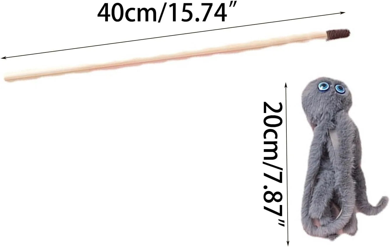 Furry octopus cat toy on long stick wand in pink colour option