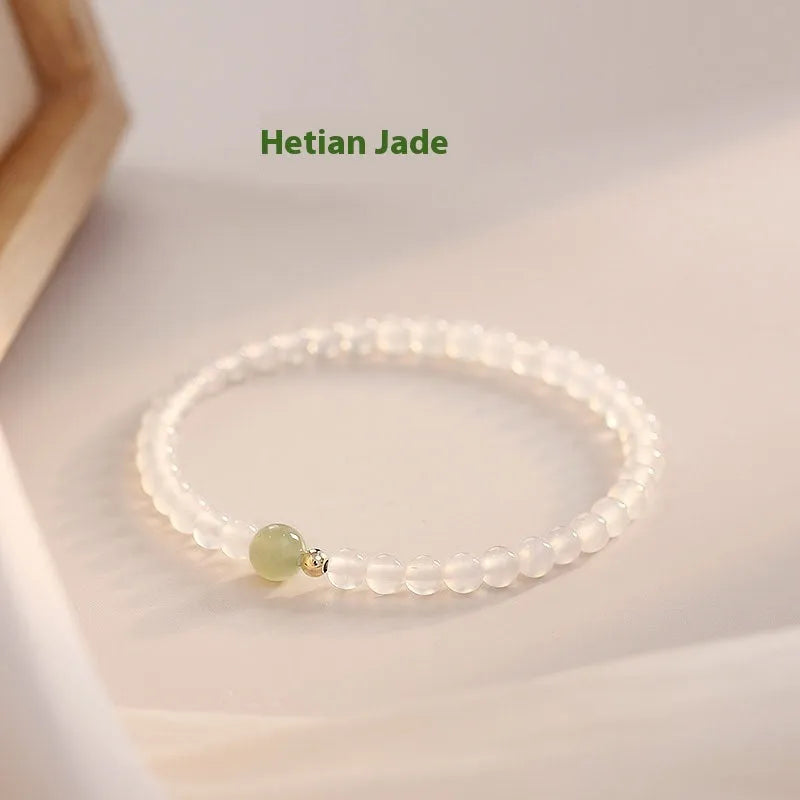 Natural white agate women's bracelet with adjustable cord in New Chinese style