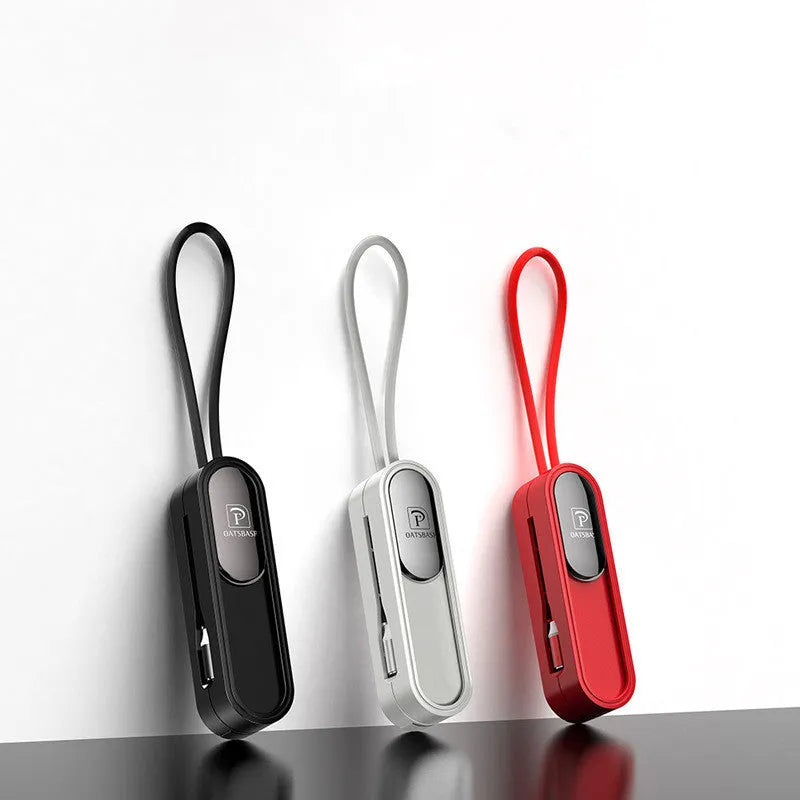 Black, white, and red magnetic three-in-one mobile phone charging cable with 0.4m USB cord