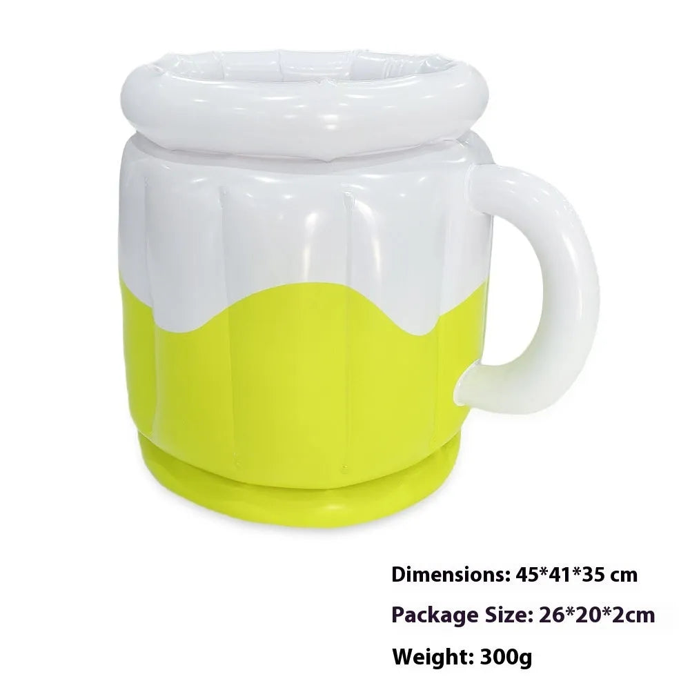 Yellow inflatable PVC ice bucket for drinks at parties and outdoors.