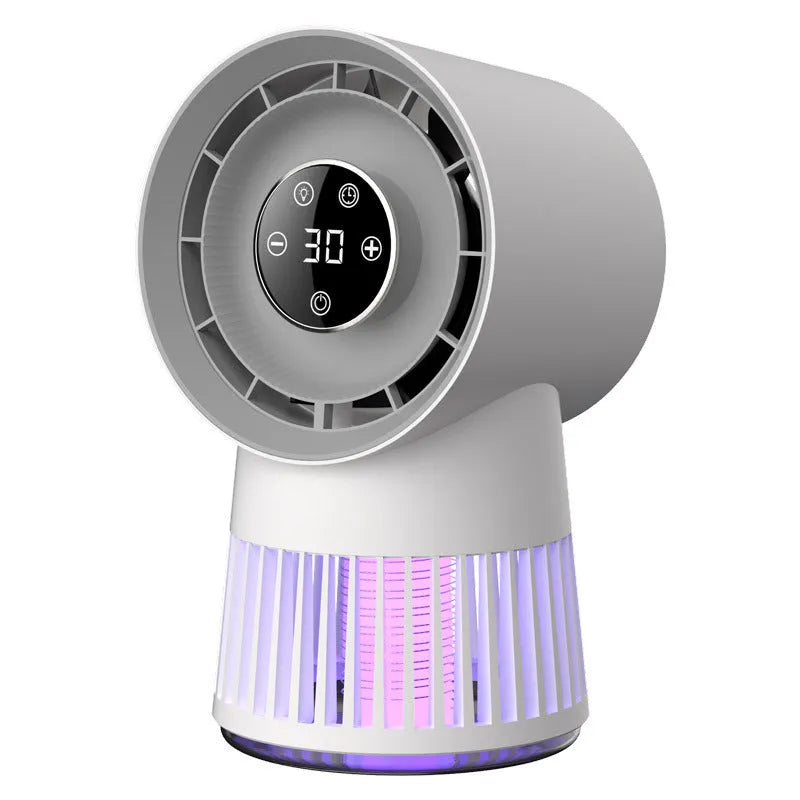 White USB rechargeable mini desk fan with mosquito killer function and LED light